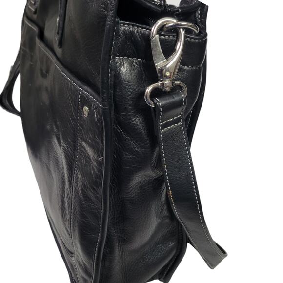 Levenger Leather Laptop Bag Black Padded Sleeve Shoulder Strap Handle Briefcase - Picture 4 of 16